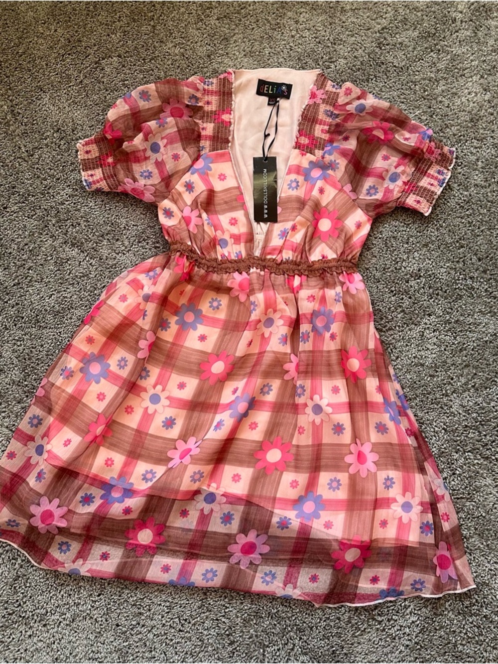 dELiA*s Pink Plaid Floral Mini Dress